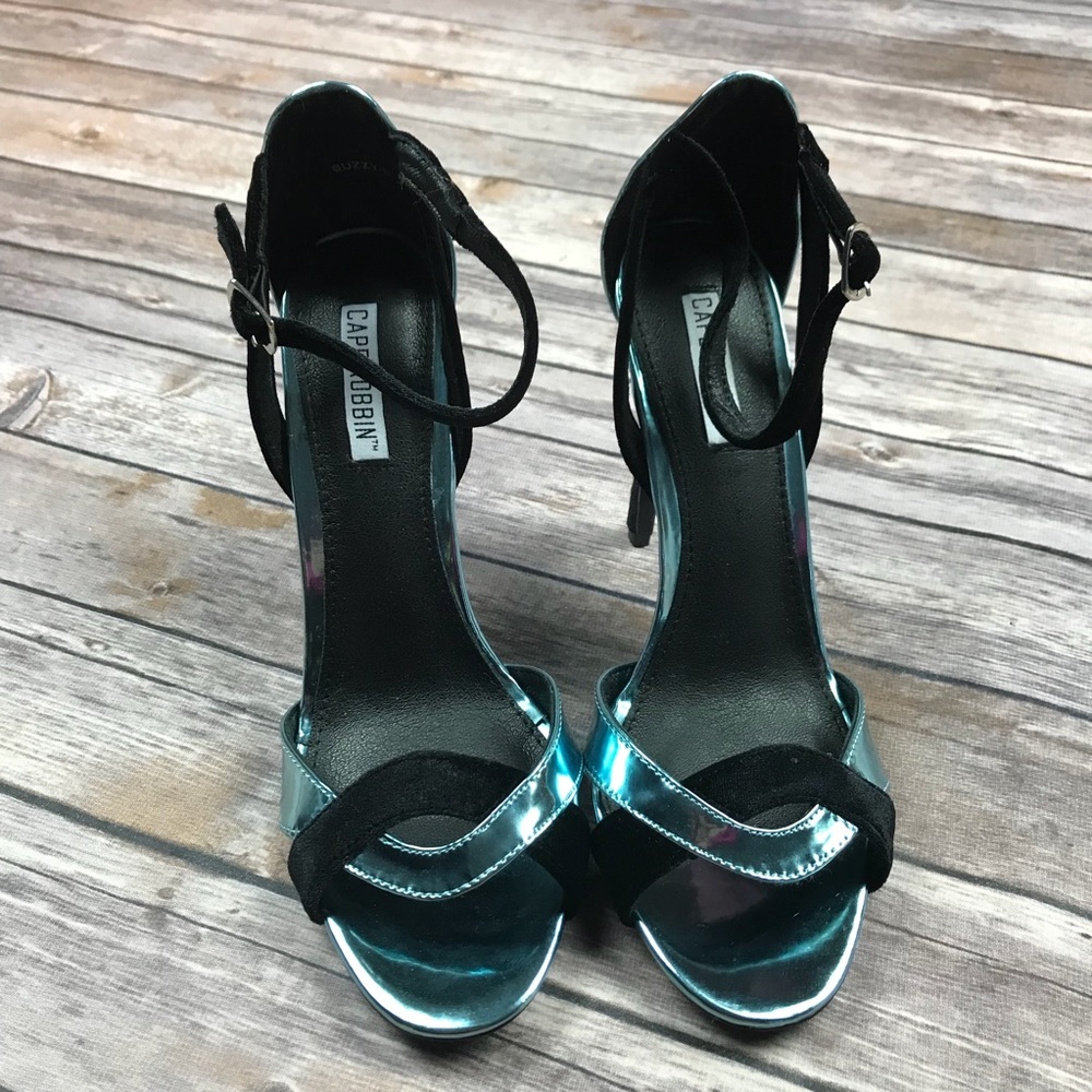 Cape Robbin Blue Black Metallic Strap High Heels
